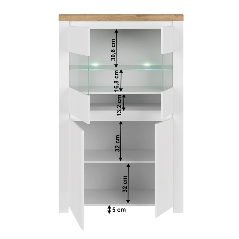 Casa si Gradina - Mobilier - Comode si corpuri - Corpuri bucatarie - Vitrina 2D2W, alb lucios/ stejar wotan, VILGO - Infinity.ro