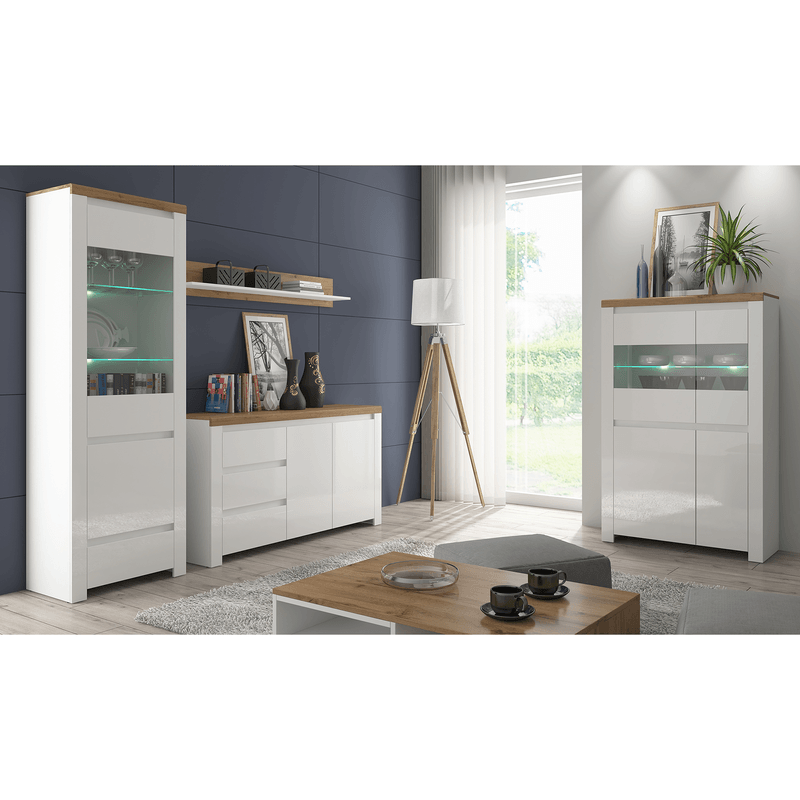 Casa si Gradina - Mobilier - Comode si corpuri - Comode - Comoda 2D3S, alb lucios/ stejar wotan, VILGO - Infinity.ro