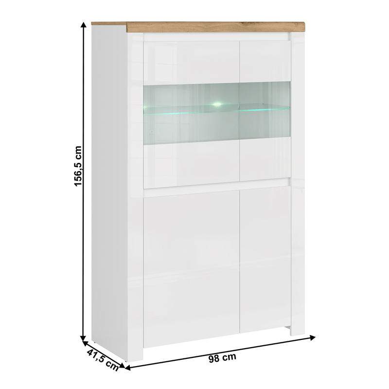 Casa si Gradina - Mobilier - Comode si corpuri - Corpuri bucatarie - Vitrina 2D2W, alb lucios/ stejar wotan, VILGO - Infinity.ro