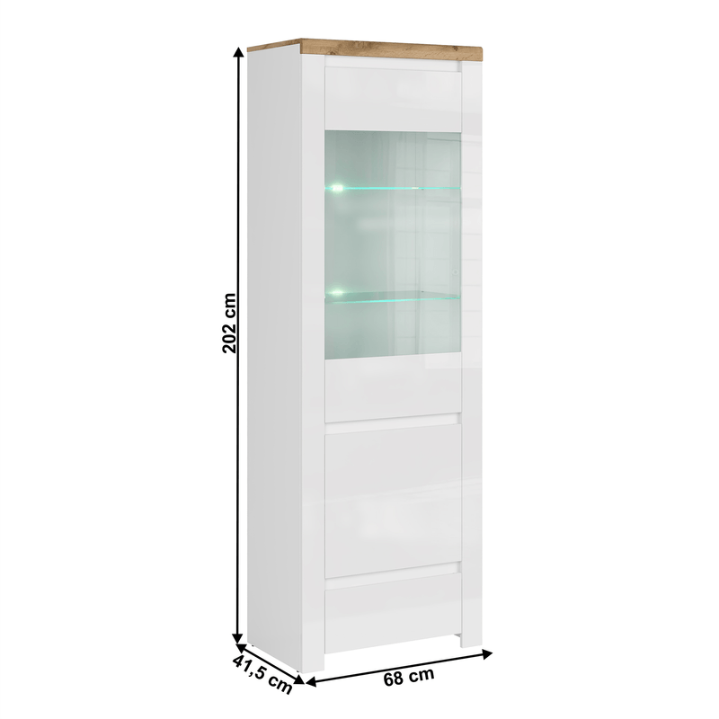 Casa si Gradina - Mobilier - Comode si corpuri - Corpuri bucatarie - Vitrina 1D1W1S, alb lucios/ stejar wotan, VILGO - Infinity.ro