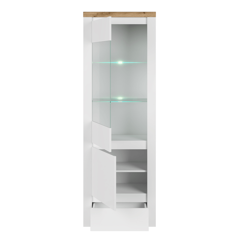 Casa si Gradina - Mobilier - Comode si corpuri - Corpuri bucatarie - Vitrina 1D1W1S, alb lucios/ stejar wotan, VILGO - Infinity.ro