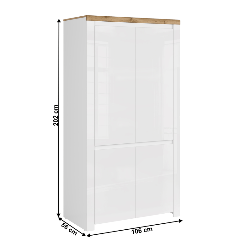 Casa si Gradina - Mobilier - Dulapuri si sifoniere - Dulapuri - Dulap 4D, alb lucios/ stejar wotan, VILGO - Infinity.ro