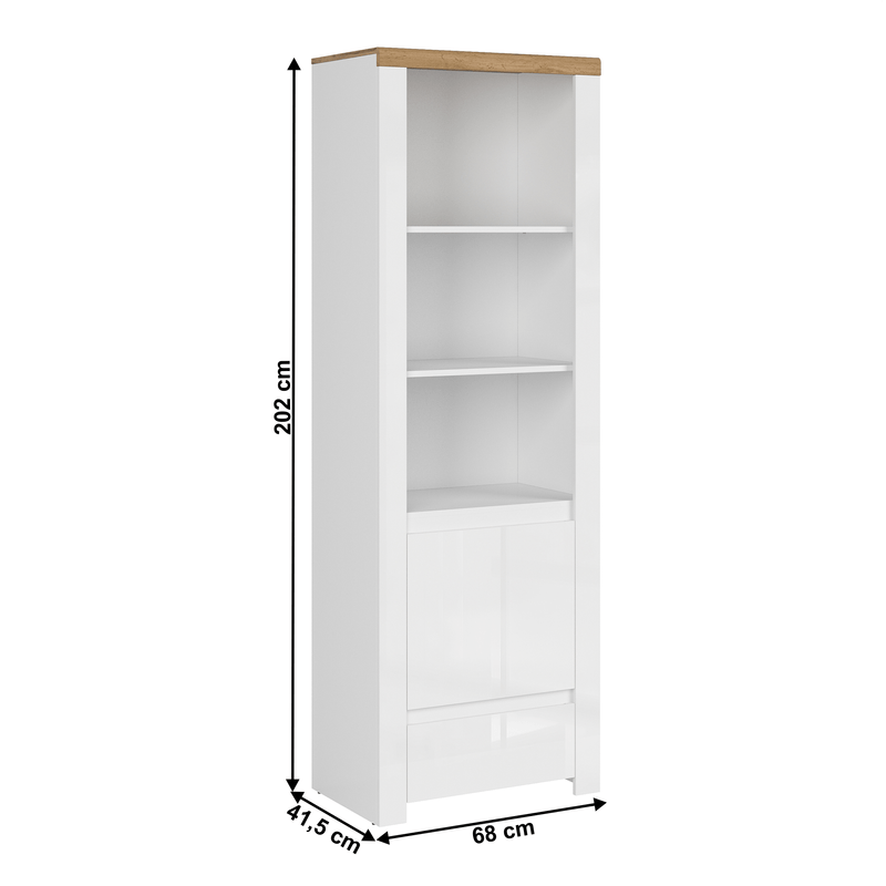 Casa si Gradina - Mobilier - Biblioteci si rafturi - Etajere - Raft 1D1S, alb lucios/ stejar wotan, VILGO - Infinity.ro