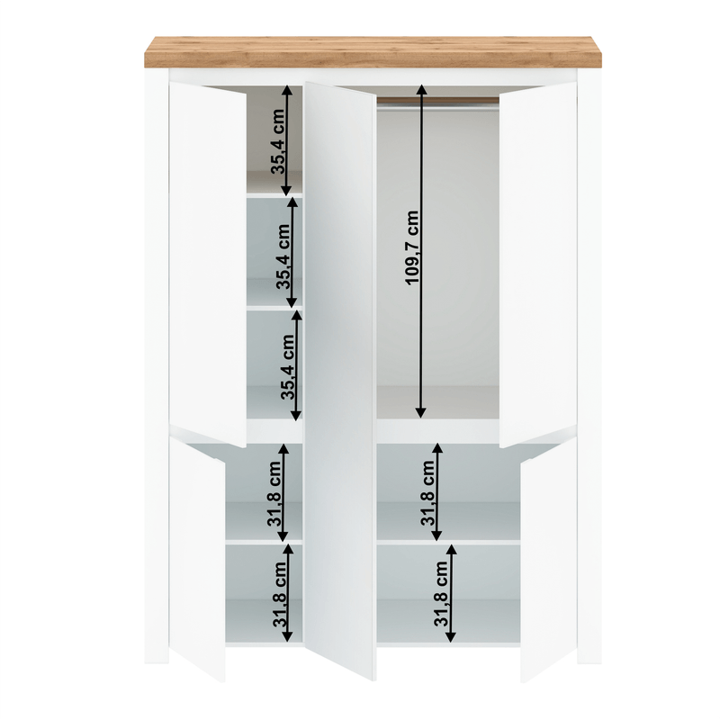 Casa si Gradina - Mobilier - Dulapuri si sifoniere - Dulapuri - Dulap 5D cu oglinda, alb lucios/ stejar wotan, VILGO - Infinity.ro