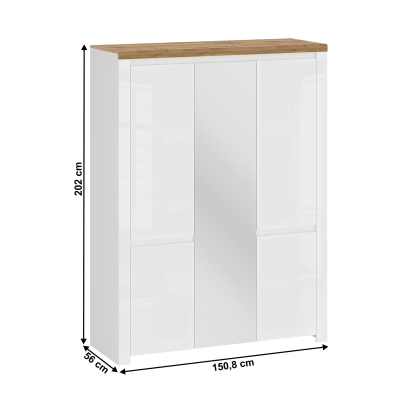 Casa si Gradina - Mobilier - Dulapuri si sifoniere - Dulapuri - Dulap 5D cu oglinda, alb lucios/ stejar wotan, VILGO - Infinity.ro