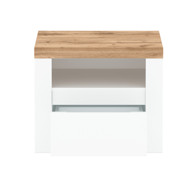 Casa si Gradina - Mobilier - Comode si corpuri - Noptiere - Noptiera 1S, alb lucios/ stejar wotan, VILGO - Infinity.ro
