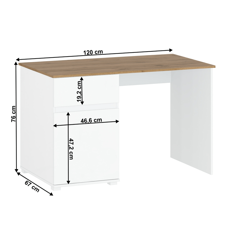 Casa si Gradina - Mobilier - Mese si birouri - Birouri - Masa PC 1D1S/ 120, alb lucios/ stejar wotan, VILGO - Infinity.ro