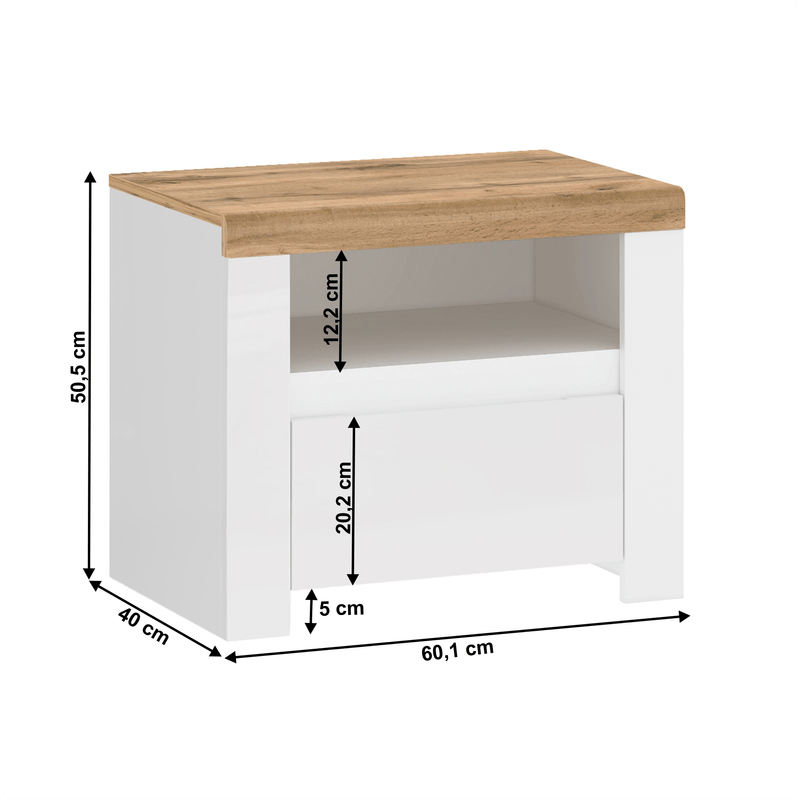 Casa si Gradina - Mobilier - Comode si corpuri - Noptiere - Noptiera 1S, alb lucios/ stejar wotan, VILGO - Infinity.ro