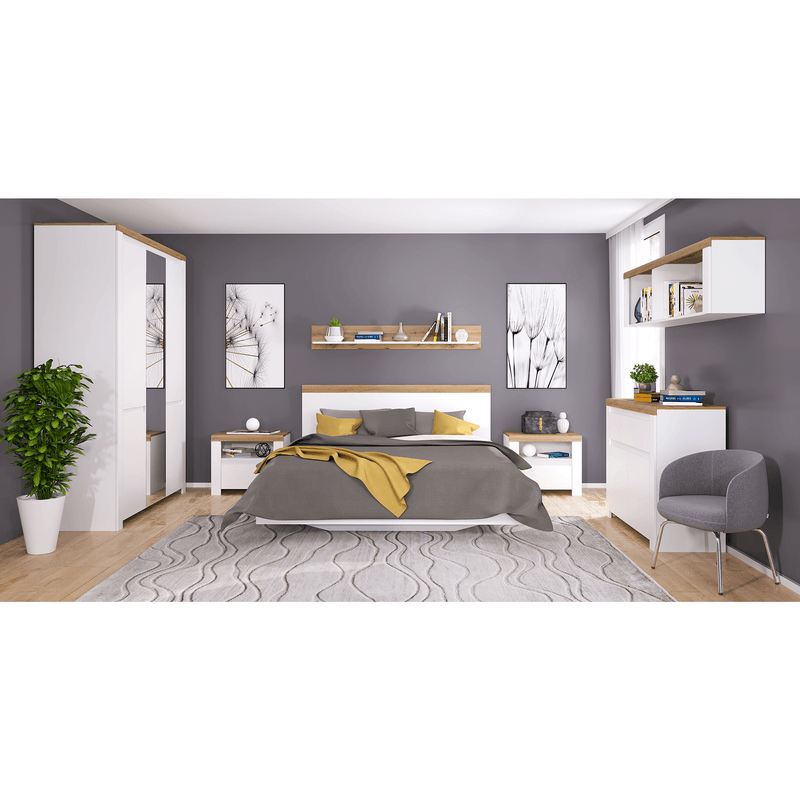 Casa si Gradina - Mobilier - Paturi si accesorii - Paturi - Pat dublu, 160x200, alb/ stejar wotan, VILGO - Infinity.ro