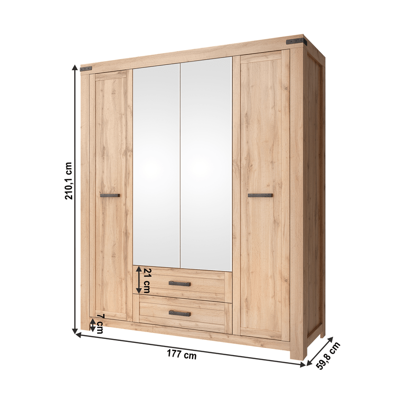 Casa si Gradina - Mobilier - Dulapuri si sifoniere - Dulapuri - Dulap 4D2S cu oglinda, stejar wotan, MORATIZ - Infinity.ro