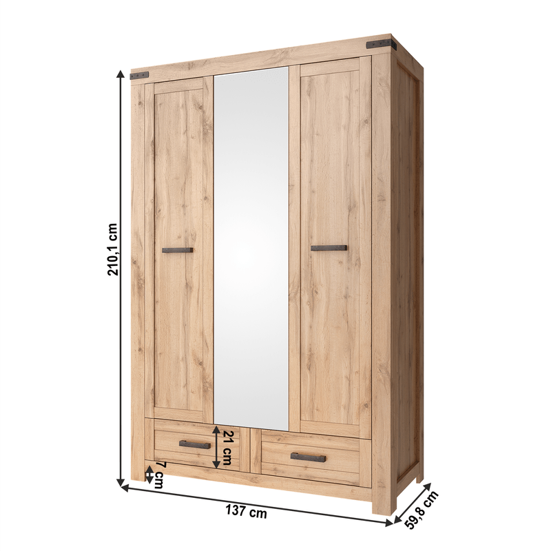 Casa si Gradina - Mobilier - Dulapuri si sifoniere - Dulapuri - Dulap 3D2S cu oglinda, stejar wotan, MORATIZ - Infinity.ro