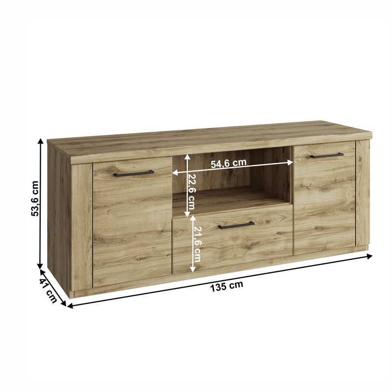 Casa si Gradina - Mobilier - Comode si corpuri - Comode - Comoda TV 2D1S/135, stejar navarra, DORSI - Infinity.ro