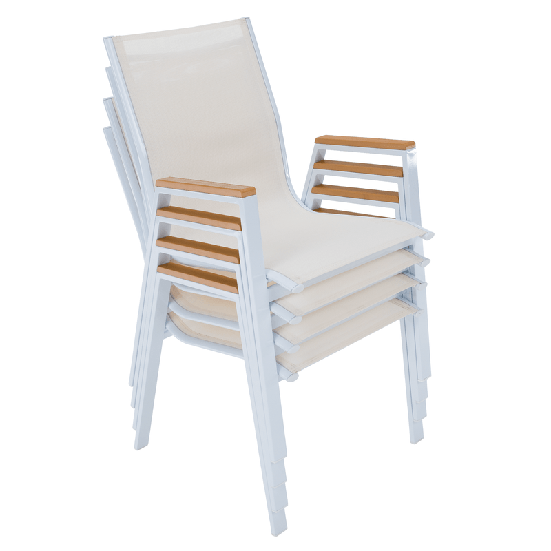 Casa si Gradina - Gradina si terasa - Mobilier exterior - Scaune si sezlonguri gradina - Scaun de gradina stivuibil, otel alb / stejar, BONTO - Infinity.ro