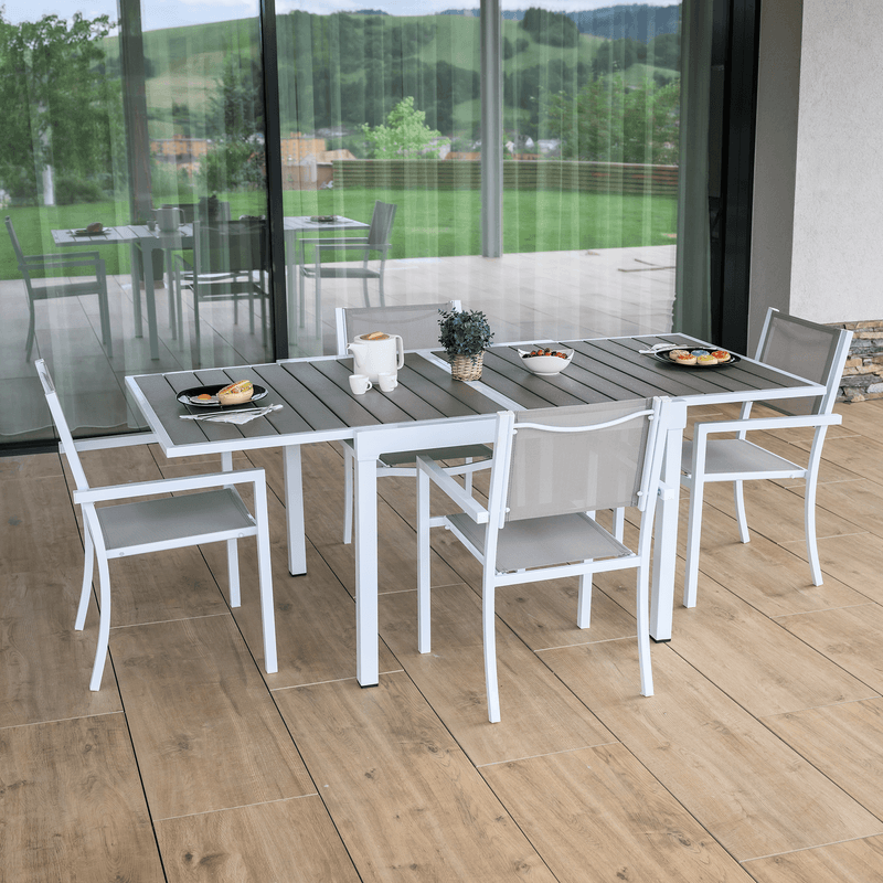 Casa si Gradina - Gradina si terasa - Mobilier exterior - Scaune si sezlonguri gradina - Scaun stivuibil pentru gradina, otel alb / gri deschis, DORIO - Infinity.ro