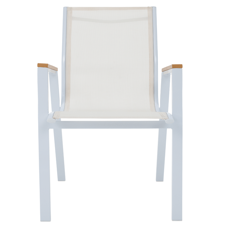 Casa si Gradina - Gradina si terasa - Mobilier exterior - Scaune si sezlonguri gradina - Scaun de gradina stivuibil, otel alb / stejar, BONTO - Infinity.ro