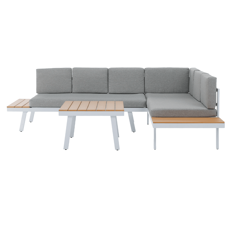 Casa si Gradina - Gradina si terasa - Mobilier exterior - Seturi mobila gradina - Set de gradina, otel alb /stejar / gri deschis, PELOR - Infinity.ro