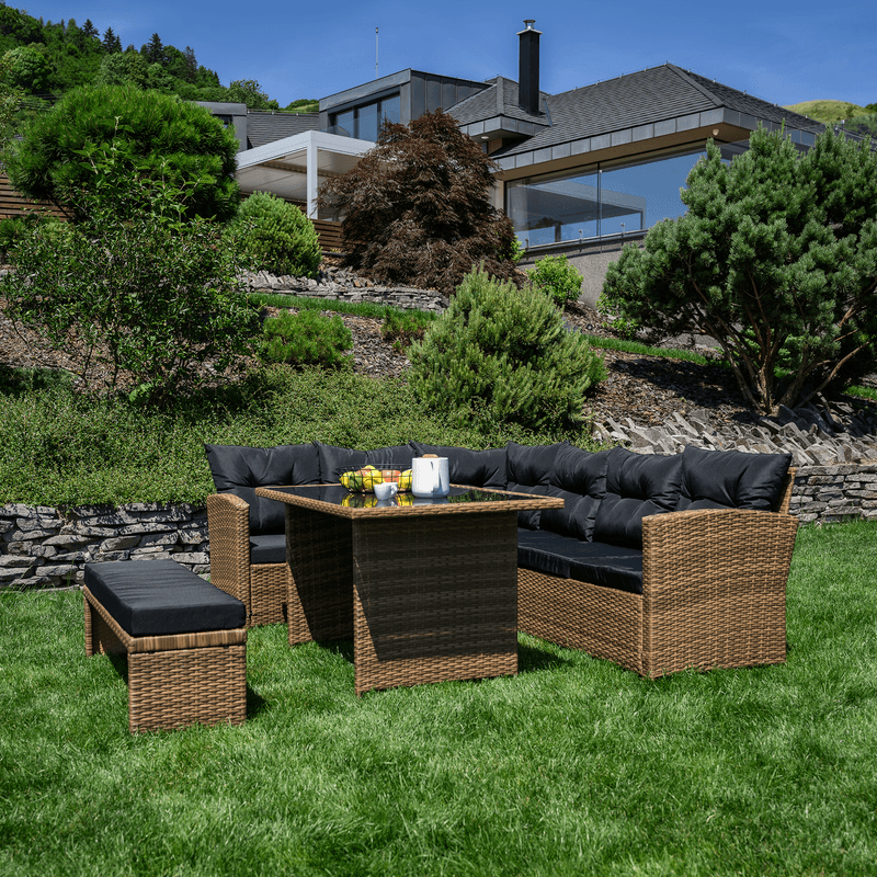 Casa si Gradina - Gradina si terasa - Mobilier exterior - Seturi mobila gradina - Set de gradina din ratan, maro deschis / negru, MADUL - Infinity.ro
