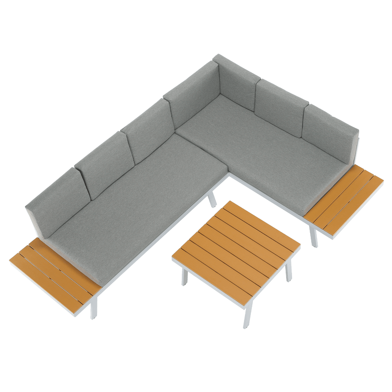 Casa si Gradina - Gradina si terasa - Mobilier exterior - Seturi mobila gradina - Set de gradina, otel alb /stejar / gri deschis, PELOR - Infinity.ro