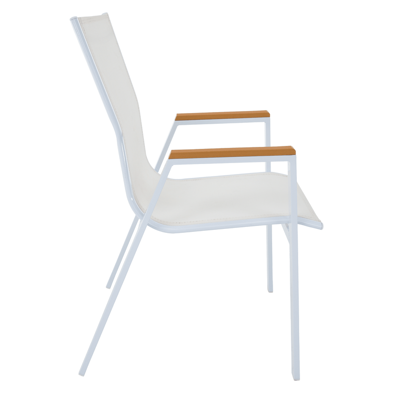 Casa si Gradina - Gradina si terasa - Mobilier exterior - Scaune si sezlonguri gradina - Scaun de gradina stivuibil, otel alb / stejar, BONTO - Infinity.ro