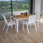Casa si Gradina - Gradina si terasa - Mobilier exterior - Mese gradina - Masa de gradina, otel alb / stejar, BONTO - Infinity.ro