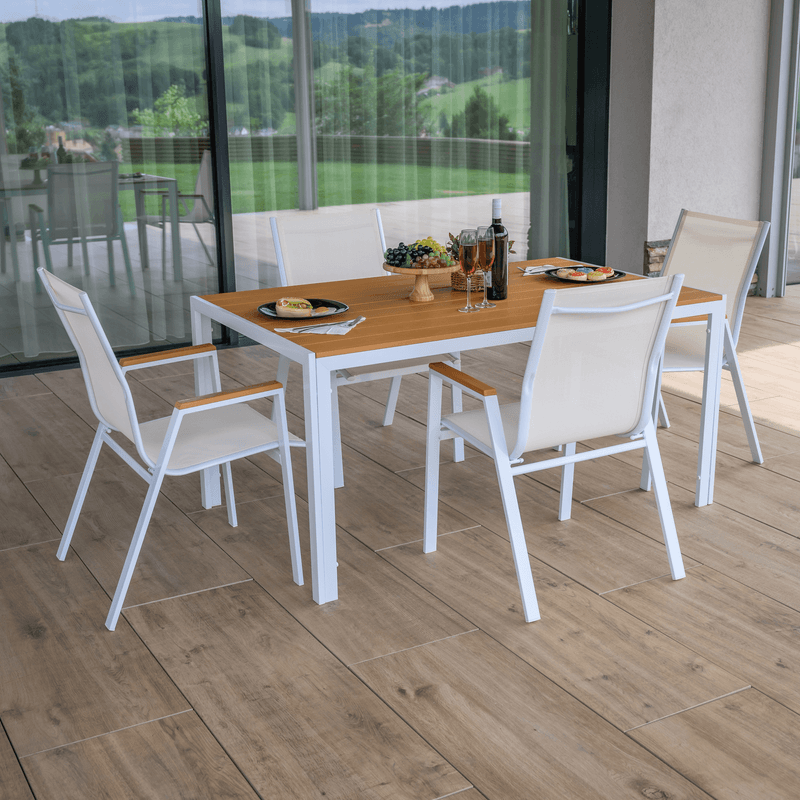 Casa si Gradina - Gradina si terasa - Mobilier exterior - Mese gradina - Masa de gradina, otel alb / stejar, BONTO - Infinity.ro