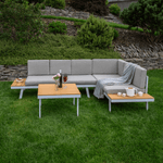 Casa si Gradina - Gradina si terasa - Mobilier exterior - Seturi mobila gradina - Set de gradina, otel alb /stejar / gri deschis, PELOR - Infinity.ro