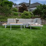Casa si Gradina - Gradina si terasa - Mobilier exterior - Seturi mobila gradina - Set de gradina, otel alb /stejar / gri deschis, PELOR - Infinity.ro