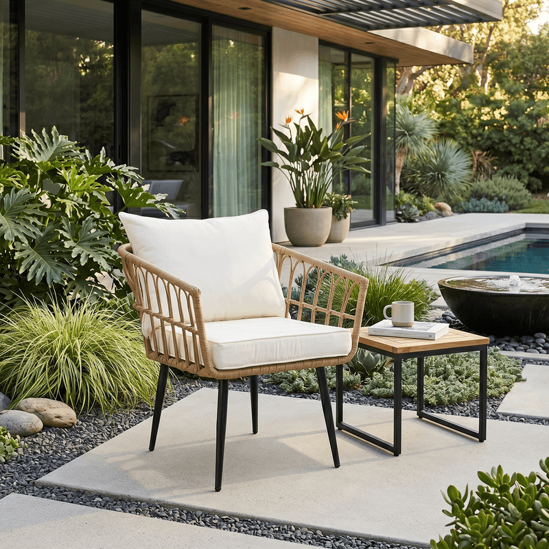 Casa si Gradina - Gradina si terasa - Mobilier exterior - Scaune si sezlonguri gradina - Fotoliu de gradina, natural / negru / bej, ARALY - Infinity.ro
