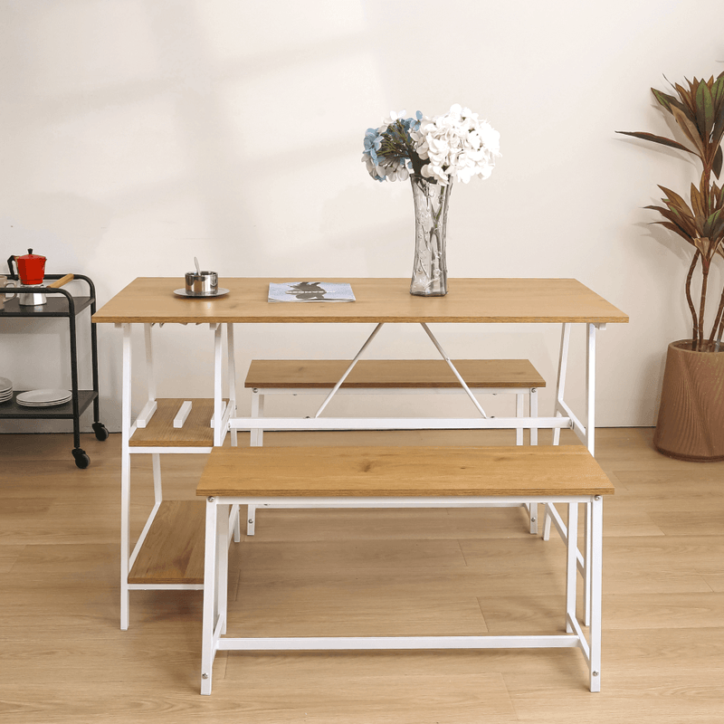 Casa si Gradina - Mobilier - Seturi de mobilier - Seturi mese si scaune - Set dining 1+2, stejar / alb, ZAFAR - Infinity.ro