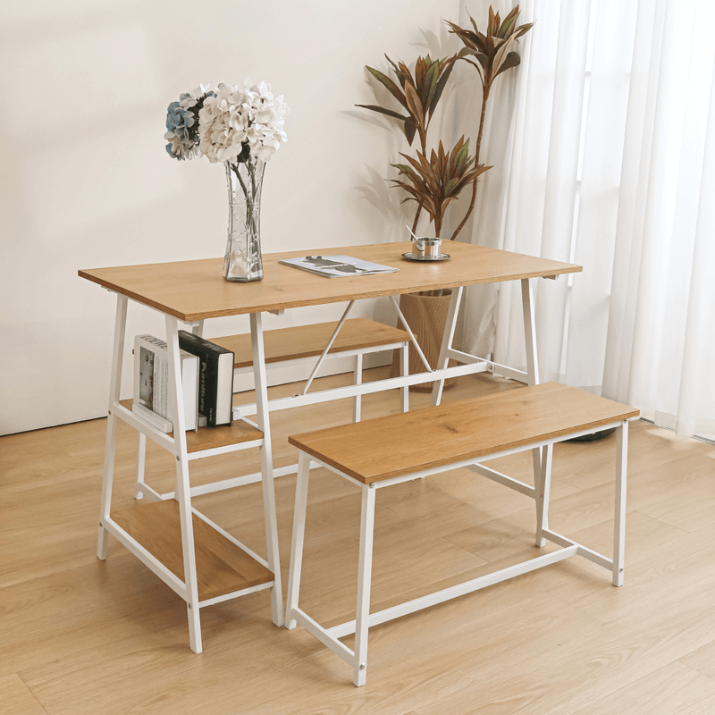 Casa si Gradina - Mobilier - Seturi de mobilier - Seturi mese si scaune - Set dining 1+2, stejar / alb, ZAFAR - Infinity.ro