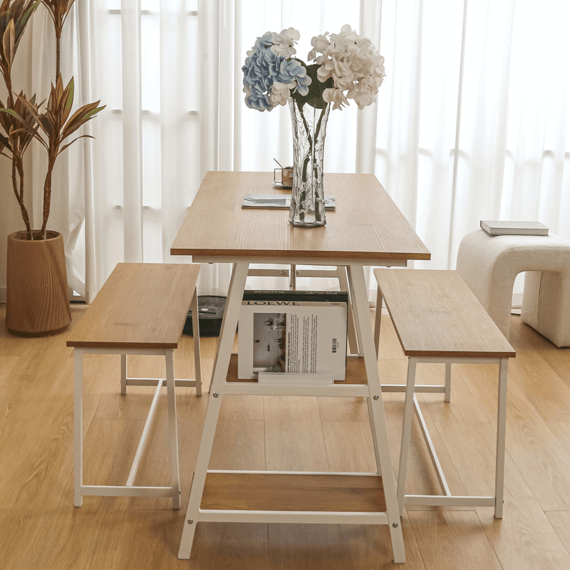 Casa si Gradina - Mobilier - Seturi de mobilier - Seturi mese si scaune - Set dining 1+2, stejar / alb, ZAFAR - Infinity.ro