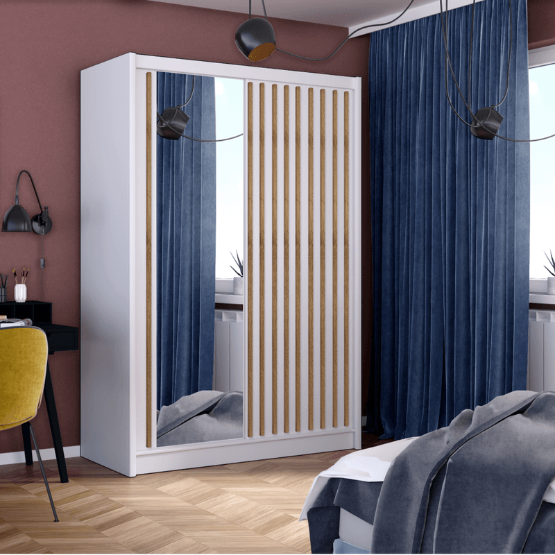 Casa si Gradina - Mobilier - Dulapuri si sifoniere - Dulapuri - Dulap cu usi glisante, alb / stejar craft, 150x215 cm, LADDER - Infinity.ro