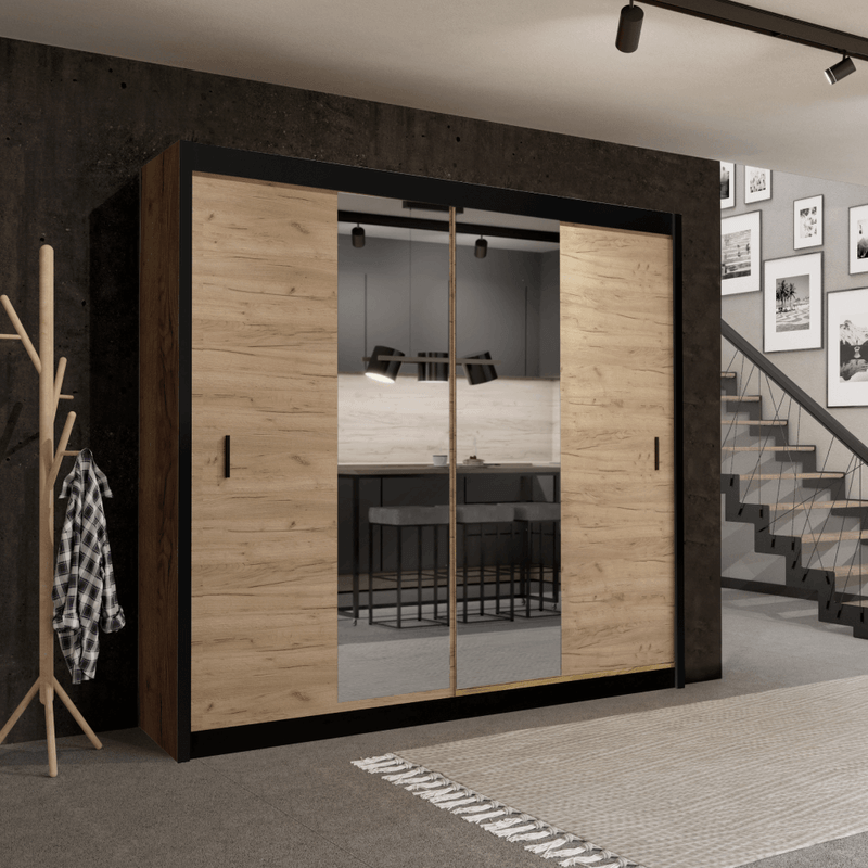 Casa si Gradina - Mobilier - Dulapuri si sifoniere - Dulapuri - Dulap cu usi glisante, negru / stejar craft, 203x215 cm, CRAFT - Infinity.ro