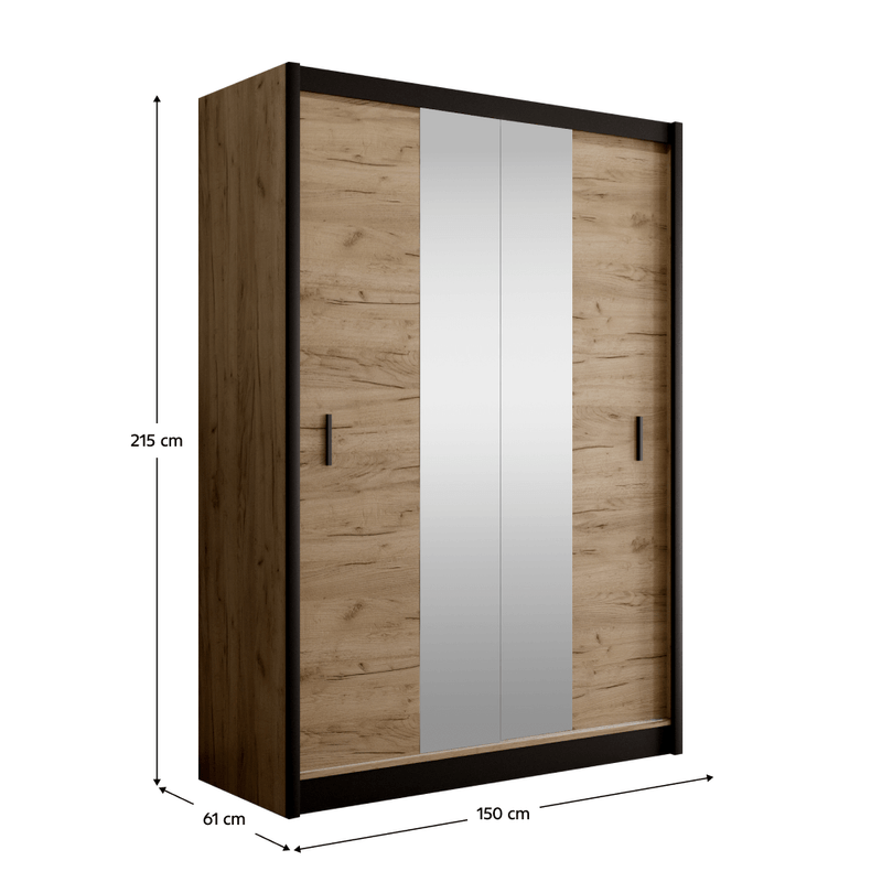 Casa si Gradina - Mobilier - Dulapuri si sifoniere - Dulapuri - Dulap cu usi glisante, negru / stejar craft, 150x215 cm, CRAFT - Infinity.ro