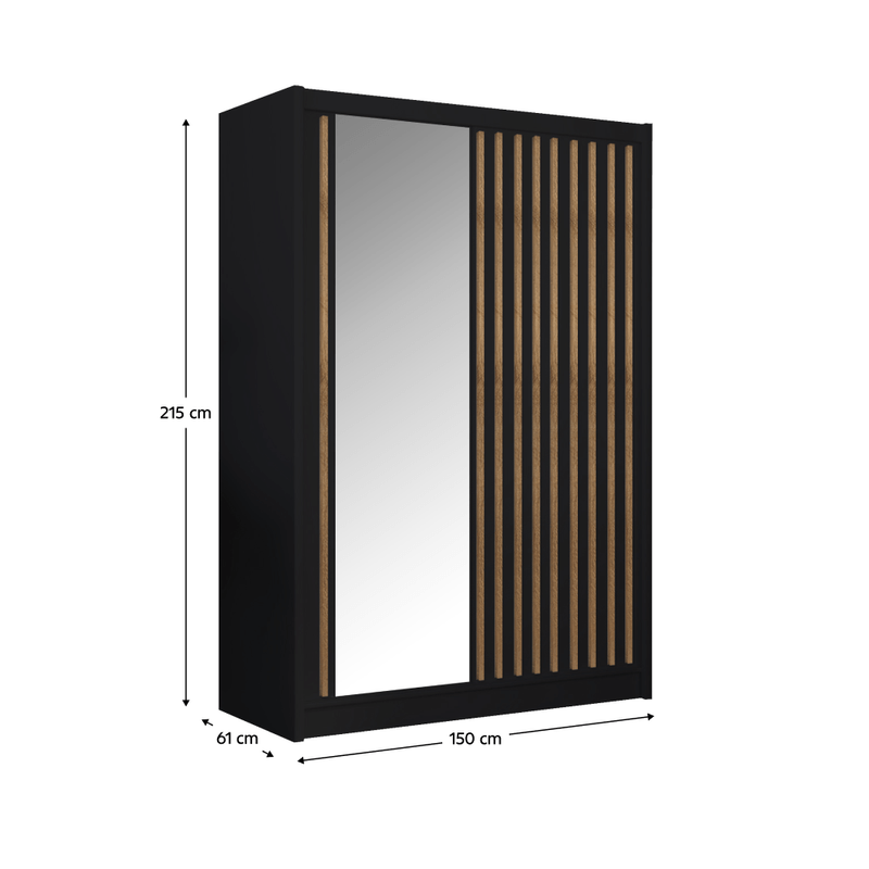 Casa si Gradina - Mobilier - Dulapuri si sifoniere - Dulapuri - Dulap cu usi glisante, negru / stejar craft, 150x215 cm, LADDER - Infinity.ro