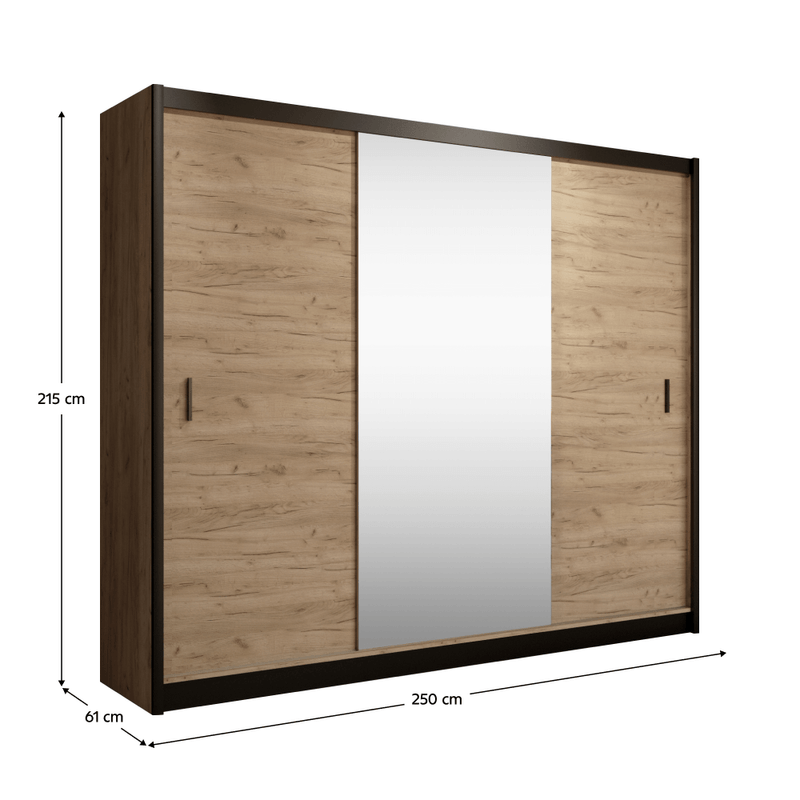 Casa si Gradina - Mobilier - Dulapuri si sifoniere - Dulapuri - Dulap cu usi glisante, negru / stejar craft, 250x215 cm, CRAFT - Infinity.ro