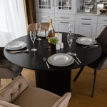 Casa si Gradina - Mobilier - Mese si birouri - Mese bucatarie si dining - Masa de sufragerie, neagra, diametru 120 cm, MAHIR TIP 2 - Infinity.ro