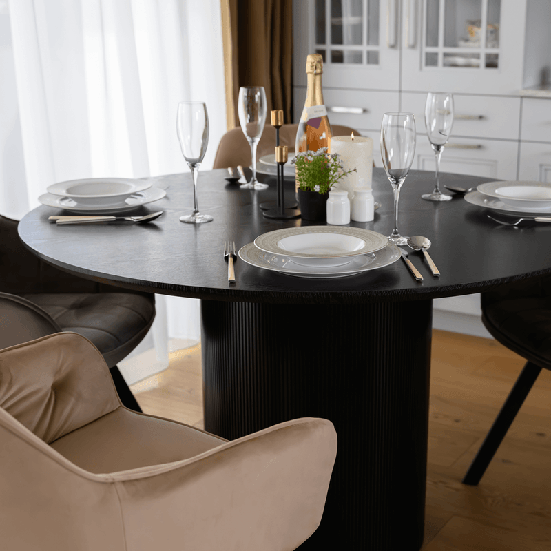 Casa si Gradina - Mobilier - Mese si birouri - Mese bucatarie si dining - Masa de sufragerie, neagra, diametru 120 cm, MAHIR TIP 2 - Infinity.ro