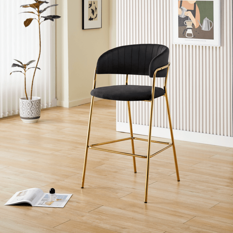 Casa si Gradina - Mobilier - Scaune si fotolii - Scaune - Scaun de bar de design, material catifea neagra/gold crom auriu, DASMIN TIP 2 - Infinity.ro