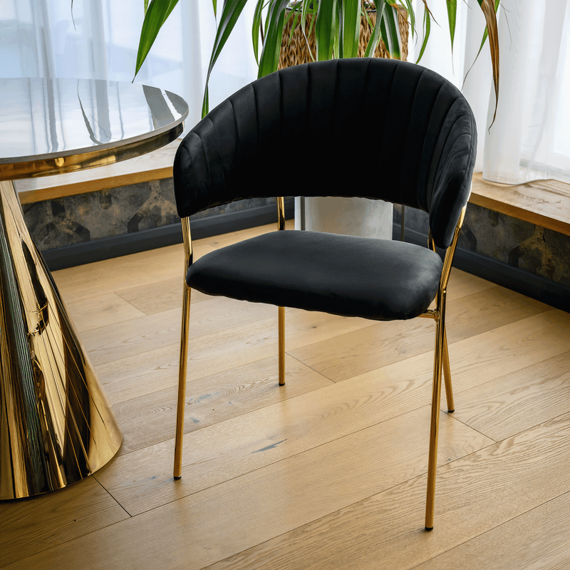 Casa si Gradina - Mobilier - Scaune si fotolii - Scaune - Scaun de sufragerie de design, material Velvet negru/gold crom auriu, DASMIN TIP 1 - Infinity.ro