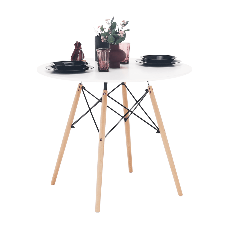 Casa si Gradina - Mobilier - Mese si birouri - Mese bucatarie si dining - Masa de bucatarie, alba/fag, diametru 90 cm, GAMIN 2 NEW 90 - Infinity.ro
