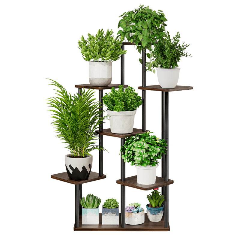 Casa si Gradina - Gradinarit si plante - Plante si ghivece - Ghivece si suporturi - Suport de flori din metal, negru/lemn rustic, ADITE TIP 2 - Infinity.ro