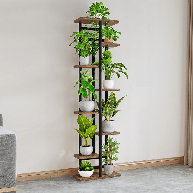 Casa si Gradina - Gradinarit si plante - Plante si ghivece - Ghivece si suporturi - Suport de flori, negru/lemn rustic, LEDOR TIP 4 - Infinity.ro