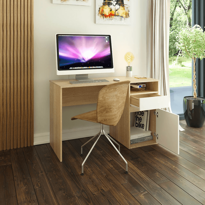 Casa si Gradina - Mobilier - Mese si birouri - Birouri - Masa pentru calculator, stejar sonoma/alb, BILI NEW - Infinity.ro