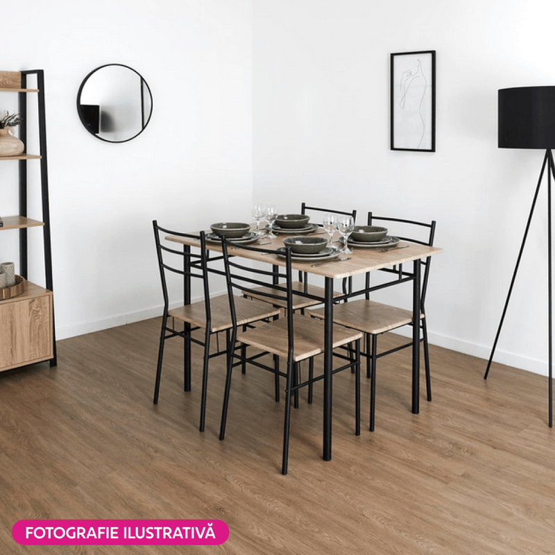Casa si Gradina - Mobilier - Seturi de mobilier - Seturi mese si scaune - Set de sufragerie 1+4, stejar sonoma/negru, MAKO - Infinity.ro