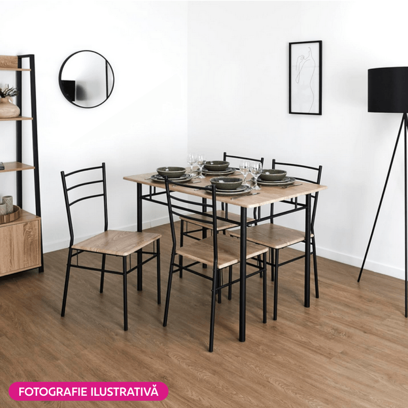 Casa si Gradina - Mobilier - Seturi de mobilier - Seturi mese si scaune - Set de sufragerie 1+4, stejar sonoma/negru, MAKO - Infinity.ro