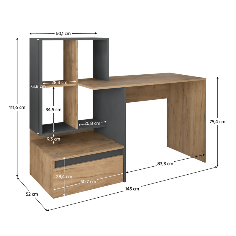 Casa si Gradina - Mobilier - Mese si birouri - Birouri - Masa PC, stejar artisan/grafit, NEREO 2 NEW - Infinity.ro
