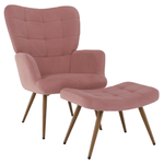 Casa si Gradina - Mobilier - Scaune si fotolii - Fotolii - Fotoliu cu suport pentru picioare, tesatura Velvet roz/stejar, HABEN - Infinity.ro