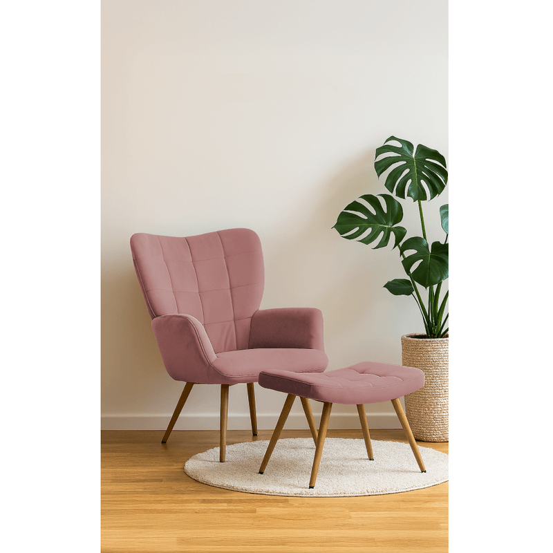 Casa si Gradina - Mobilier - Scaune si fotolii - Fotolii - Fotoliu cu suport pentru picioare, tesatura Velvet roz/stejar, HABEN - Infinity.ro