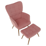 Casa si Gradina - Mobilier - Scaune si fotolii - Fotolii - Fotoliu cu suport pentru picioare, tesatura Velvet roz/stejar, HABEN - Infinity.ro